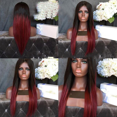 

Ombre Human Hair Lace Front Wig Straight Two Tone 1bT99J Glueless lace front Human Hair Wigs Ombre HUMA Hair Wig
