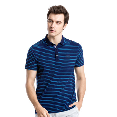 

Camel (CAMEL) men's fashion business casual embroidered standard T-shirt striped Polo shirt X7B224223 lake blue XXXL