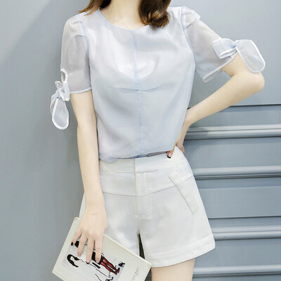 

Longyue Women's Bowknot Простая чистая пряжа + чистые короткие короткие шорты LWTD174107 White L