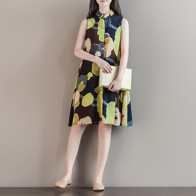 

CITYPLUS Slim Women&39s Drawer Print Flowers Loose Casual Shirt Collar Chiffon One-piece Dress CWQZ172469 Color L