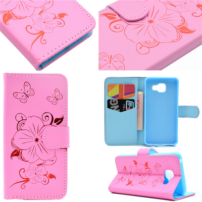

Pink Hot Stamping Foil Gold Design PU Leather Flip Cover Wallet Card Holder Case for Samsung GALAXY A3 2016