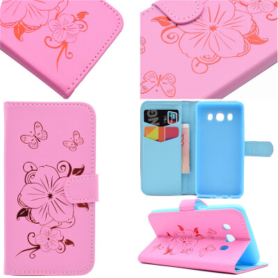 

Pink Hot Stamping Foil Gold Design PU Leather Flip Cover Wallet Card Holder Case for Samsung GALAXY J5 2016