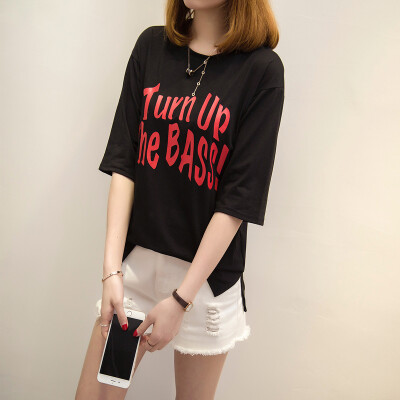 

VIVAHEART Korean casual loose letter print T-shirt round neck short sleeve jacket female VWTD174142 white