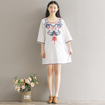 

City Plus CITYPLUS Art Retro Вышивка Loose Large Size Sleeve Dress CWQZ173151 White L