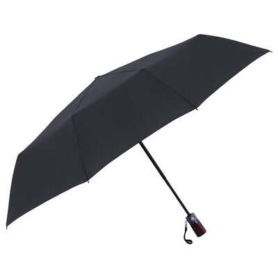 

MAYDU mens automatic tri-folded umbrella with wood handle business style M303 black