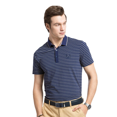 

Camel (CAMEL) men's fashion business casual embroidered standard T-shirt striped Polo shirt X7B224223 lake blue XXXL