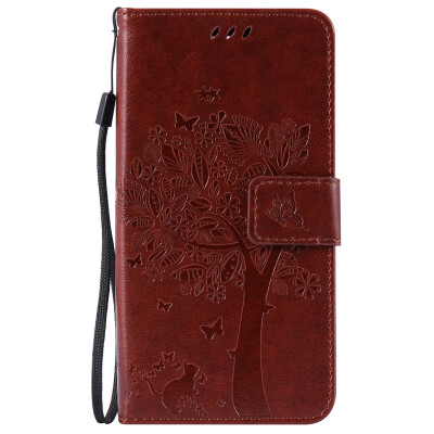 

Brown Tree Design PU Leather Flip Cover Wallet Card Holder Case for LG K8