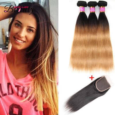 

Ombre Brazilian Hair T1B27 3 Bundles With Closure Muse Lady Beauty Hair Products Blonde Weave Bundles Brazilian Straight