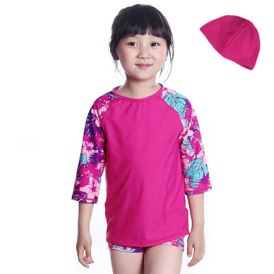 

Yizi (EZI) children's girls sunscreen surf clothing in the sleeves shorts three-piece swimwear swim cap Ezi12023 rose red 110cm