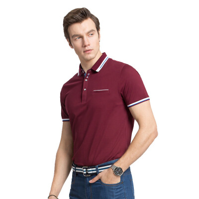 

Camel (CAMEL) men's fashion solid color lapel business casual cotton short-sleeved T-shirt X7B265167 dark red XXL