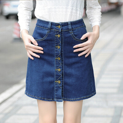 

Long Yue women&39s high waist A word half skirt Slim a row of buckle pockets denim skirt LWQZ173304 dark blue
