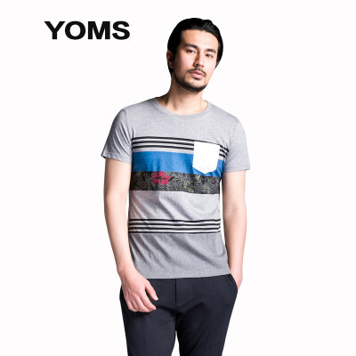 

(YOMS) short-sleeved T-shirt male fine cotton business casual short-sleeved printing primer shirt male 52226091 Ma gray XL