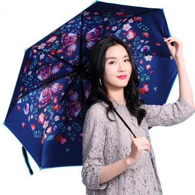 

Jingdong supermarket] Lan Shiyu Z0371 sun umbrella folding small black umbrella sunny sun sun umbrella blue butterfly