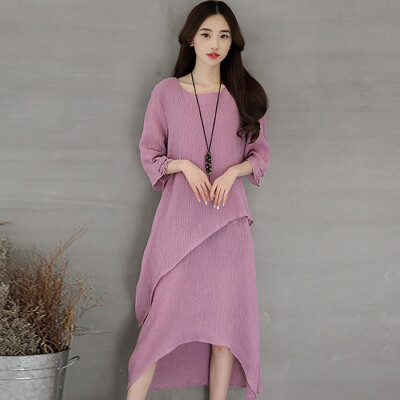 

Silk cypress female chiffon seven sleeves temperament ladies do not specifications hem 2017 dress spring and summer S71R0101A972L lotus purple