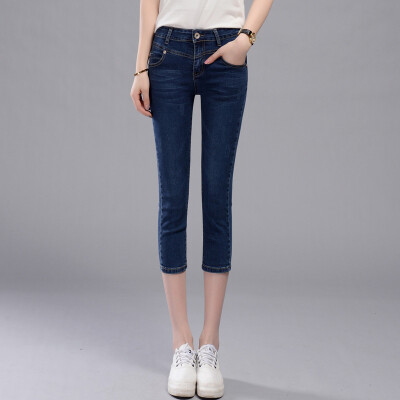 

City Plus CITYPLUS Arts Fan wild casual wind waist pencil pants seven jeans CWKN174152 dark blue 27