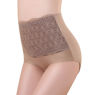 

The United States&Ya Ting 3 high waist waist belly women&39s underwear pure cotton crotch lace triangle underwear female color sky blue light purple  code