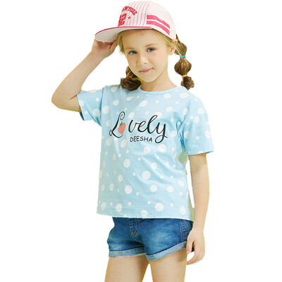 

Disha DEESHA Girls Short Sleeve T-Shirt Sweet Irregular Wave Point Print Short Sleeve T-Shirt 711722602 Blue Print 130