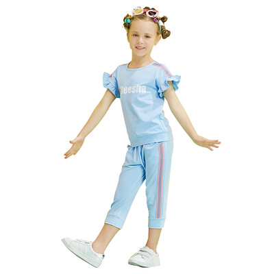 

Fliesa DEESHA Girls' Set Striped Ribbon Wood Ear Charm Comfortable Short Sleeve Pants Set 711721903 Lightland 120