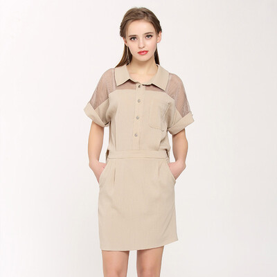 

TMi Mystery Women's Summer Little Lacel Single-breasted Simple Dress 162017 Beige L