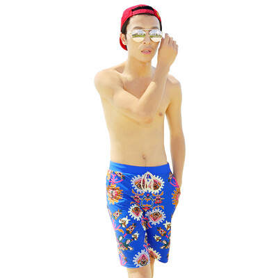 

QIHAI (QIHAI) beach pants men's swim trunks comfortable and relaxed fashion spa large yards five swimsuits 7809-3 blue XL code