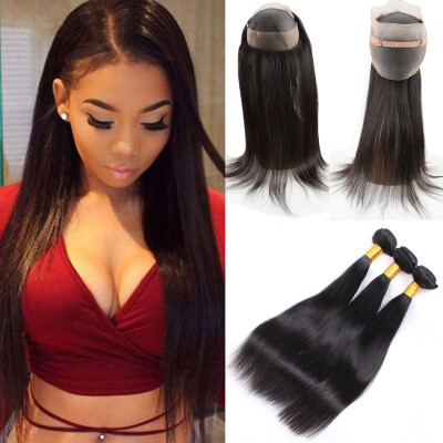 

Cy May Hair 360 Frontal with Bundles Brazilian Straight Human hair Bundles 2pcs and 360 Lace Frontal Closure Brazilian Virgin Hair