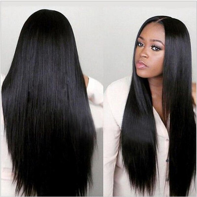 

Long Black Synthetic Lace Front Wigs Silky Straight Glueless Heat Resistant Fiber 180 Density Fully Hair For African American