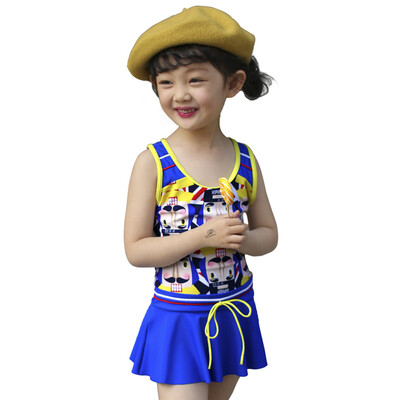 

QIHAI QIHAI children&39s swimsuit conjoined skirt baby hot spring girls swimwear fashion sports swimwear 7626-3 blue XL code