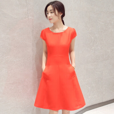 

A morning 2017 summer short-sleeved dress female fashion short-sleeved round neck Slim was thin large skirt Peng Peng skirt female S71R0516A30L red