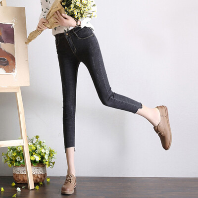 

CITYPLUS Arts Fan high waist elastic edging beggar pants nine points jeans CWKN172465 black