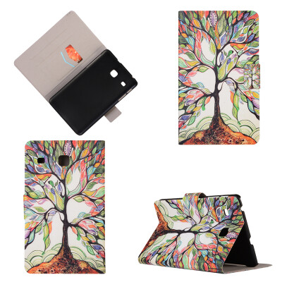 

Colorful Tree Style Classic Flip Cover with Stand Function and Credit Card Slot for Samsung Galaxy Tab E T375