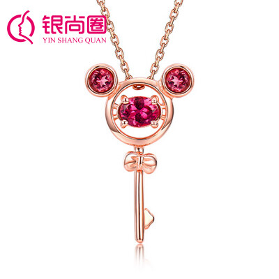 

Silver Shang Circle s925 silver inlaid red diamonds pendant female cute key silver necklace