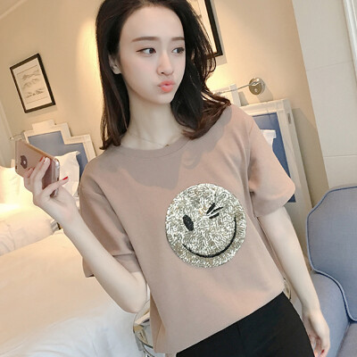 

VIVAHEART Smile Pattern T-Shirt Short Sleeve Women's Easy Korean Student Tide Tide VWTD173441 Brown M