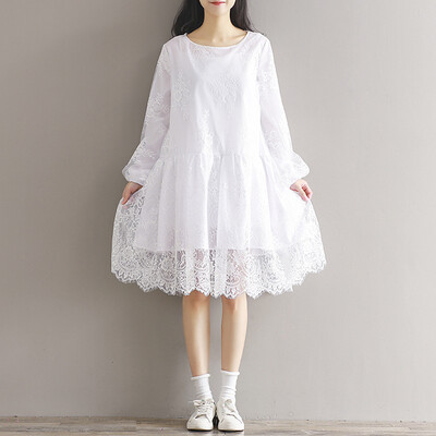 

CITYPLUS Sen female art style large size loose lace dress CWQZ172258 black