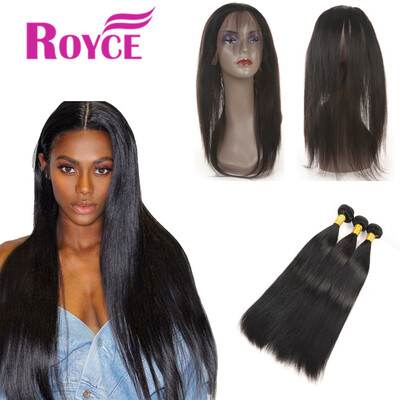 

Unprocessed Indian Virgin Hair Straight 3Bundles with 360 Frontal Closure Raw Indian Human Hair 360 Frontal With Bundles Extension