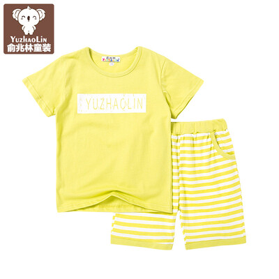 

Yu Zhaolin children's clothing children's suit big boys summer short-sleeved sets YH56T022001 English bar green beans 130