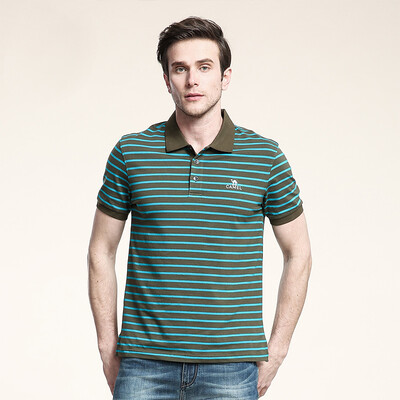 

Camel (CAMEL) men's T-shirt men's business casual striped lapel short-sleeved cotton T-shirt X5B203137 coffee XXXL