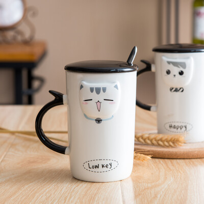 

Porcelain soul simple creative ceramic cups cute three-dimensional belt with spoon cups mugs cups coffee cups couple cups lowkey cat