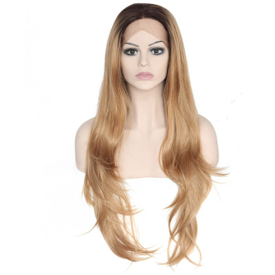 

Anogol Ombre Blonde Wavy Dark Roots Peruca Laco Sintetico Heat Resistant Fiber Natural Wigs Synthetic Lace Front Wig