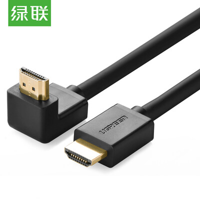 

Зеленый совместный кабель (UGREEN) HDMI 4K 3D цифровой HD кабель версии 2.0 интерфейсы 90 градусов изгиб наружу большой стороне компьютер, подключенный к кабельному ТВ проектор Черный 2 м 10173