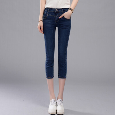 

City plus CITYPLUS art Fan wild casual wind waist pencil pants seven jeans CWKN174152 dark blue 28