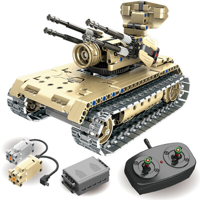 

QIHUI Puzzle Remote Control Electric Building Blocks USB Charging Children&39s Toys Boy Gifts High Speed ​​Motor Self-propelled Anti-aircraft Gun