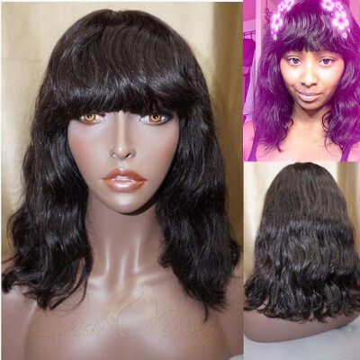 

Brazilian virgin hair glueless lace front wigs for black women short wavy lace front human hair wig with bangs