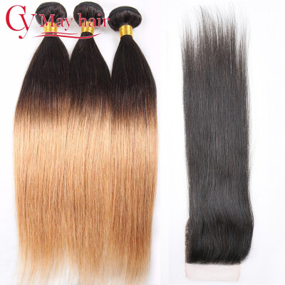 

8A Ombre Hair With Closure 1B 27 Blonde Hair Straight Ombre Brazilian Hair With Closure 3 Bundles Unprocessed Hair With Closure