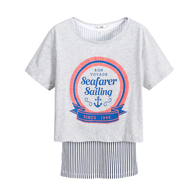 

Semir Semir Short Sleeve T-Shirt Summer Lady Print Striped Loose T-Shirt Two-piece Set 12216000006 Dark Blue