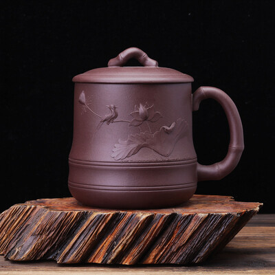 

Jun Li Xuan Zisha Cup Yixing handmade mud painted purple mud cover with office water cups tea cup full house fun 420ml