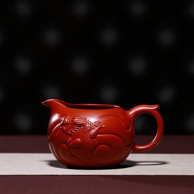 

Tea pot edge purple sand fair cups original purple sand Kung Fu tea handmade Zhu mud Dahongpao fish dragon fair tea set