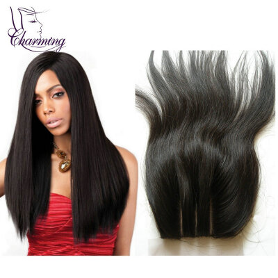 

Charming Hair Brazilian Silk Closure 3 Way Part Brazilian Straight Lace Closure 4 x 4 Unprocessed Straight Virgin Hair Silk Base C