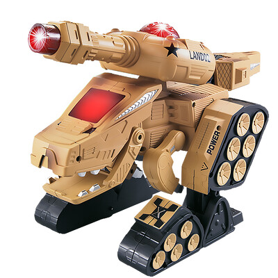 

(JIAQI) TT670 tank Tyrannosaurus intelligent one-key remote control deformation tank dinosaurs (camouflage yellow) dynamic sound simulation shelling puzzle toys