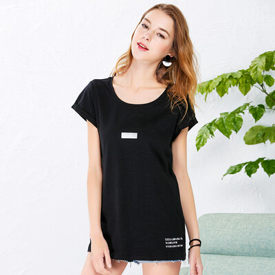 

Red beans IDF women&39s simple print fashion T-shirt female FTD7201B 90 black 170 92A