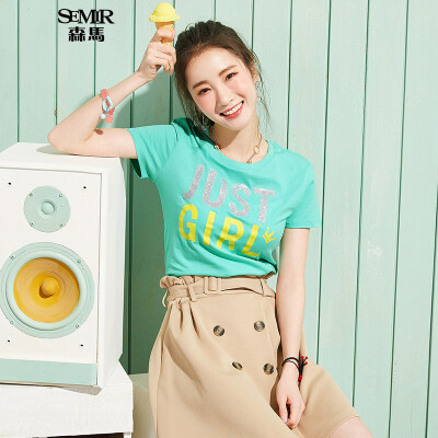 

Semir Semir short sleeve T-shirt summer round neck Korean casual letter cotton half sleeve T-shirt 12216000004 pink green